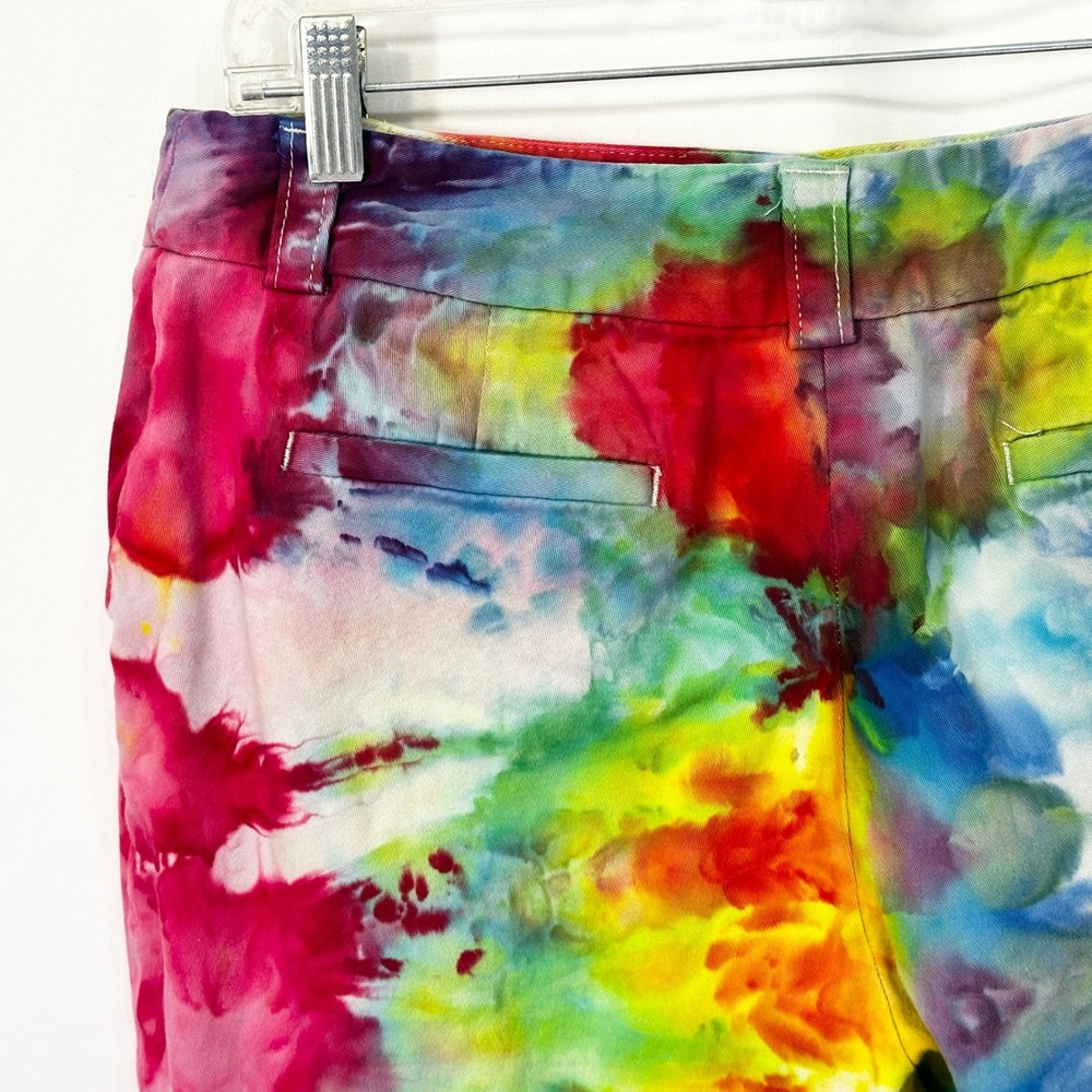 Rafaella Size 10 Shorts Handmade Tie Dye Bermuda Blue Yellow Red Mid Rise 436 - Picture 8 of 12